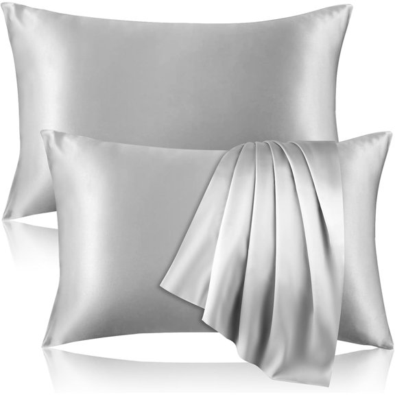 2 Pack 100% Pure Silk Pillowcase for Hair and Skin, Both Sides Mulberry Silk Pillowcases with Hidden Zipper, Cooling Pillowcase 19 Momme, 600 Thread Silk Pillow Cases Standard Size, Gray
