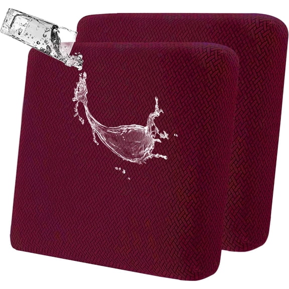 2 Pack 100% Waterproof Patio Sofa Cushion Covers, Stretch Outdoor/Indoor Individual Seat Cushion Cover Furniture Protector Sofa Slipcover, Wine Red