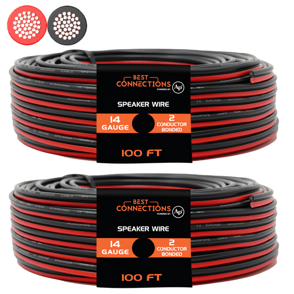 2 Pack 100' feet 14 Gauge Red Black Stranded 2 Conductor Speaker Wire Car Audio