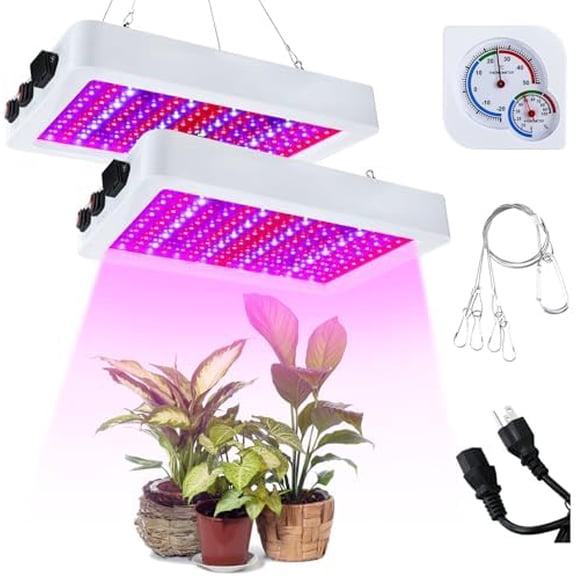 2 Pack 1000 Watt LED Grow Lights for Indoor Plants Full Spectrum Growing Tent Lamps Veg Seedling Bloom All Growth Stages with Temperature Hygrometer & Hanging Kit for Vegetable Flower$$Garden & Patio