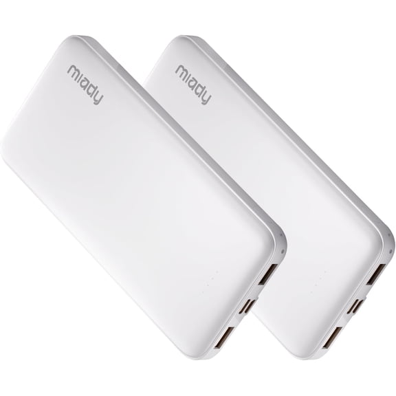 2-Pack 10000mAh Dual USB Portable Charger, Type-C Charging Power Bank, Slim Backup Battery Pack Compatible with iPhone 17/16/15/14/13 Galaxy S24/22 iPad Android etc (2 White)