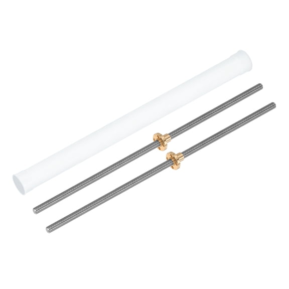 Uxcell 2 Pcs 13.78 inch Tr8X1 Lead Screw with Brass Nuts and Plastic Tube Silver
