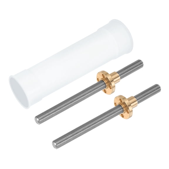 2 Pack 1000mm Power Screw with Tr6X1 Brass Nut and Plastic Packaging Tube, Silver