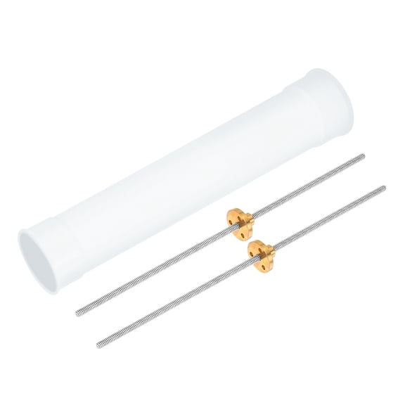Uxcell 2 Pcs 7.87 inch Tr4X1 Lead Screw with Brass Nuts and Plastic Tube Silver