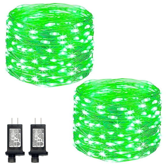 2-Pack 100LED Plug-in Fairy Lights, 33Ft Green Twinkle Firefly String Lights with Adapter, Starry Lights for Wedding Christmas Decor