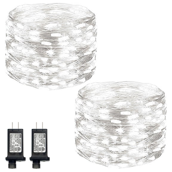 2-Pack 100LED Plug-in Fairy Lights, 33Ft White Twinkle Firefly String Lights with Adapter, Starry Lights for Wedding Christmas Decor