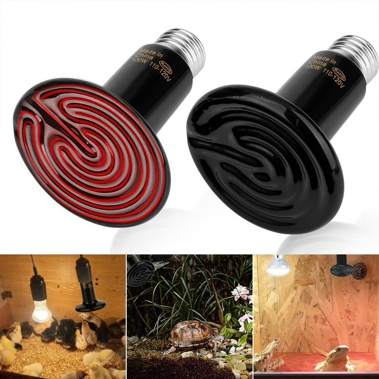 2 Pack 100W Ceramic Heat Lamps TSV Infrared Heat Emitter Bulbs for Reptiles Amphibians