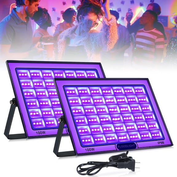 2 Pack 100W LED Black Light,IP66 Waterproof Blacklight with Plug and Switch,UV Black Lights for Glow Party,Halloween,Fluorescent Poster,Neon Glow,Stage Lighting