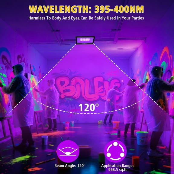 2 Pack 100W LED Black Lights, Blacklight Flood Light with Plug, Halloween Blacklight Outdoor, IP66 Waterproof Flood Light for Glow Party, Body Paint, Fluorescent Poster, Stage, Neon Glow