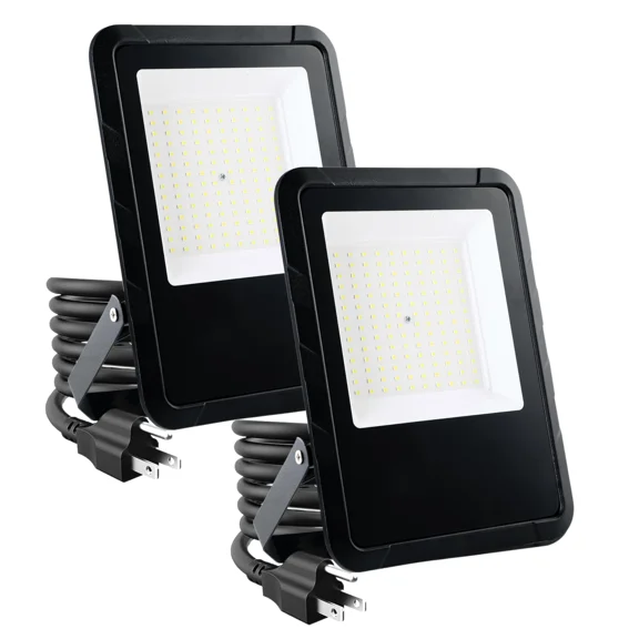 2 Pack 100W Outside Work Light 10000LM 6500K LED Flood Lights with Plug