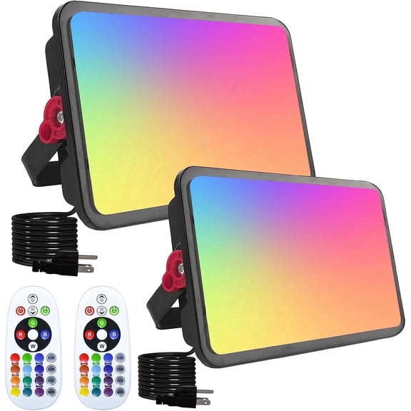 Indmird 2 pack 100W RGB Color Changing Flood Lights with Remote Control, for Birthday Party, Poster, Christmas, Halloween
