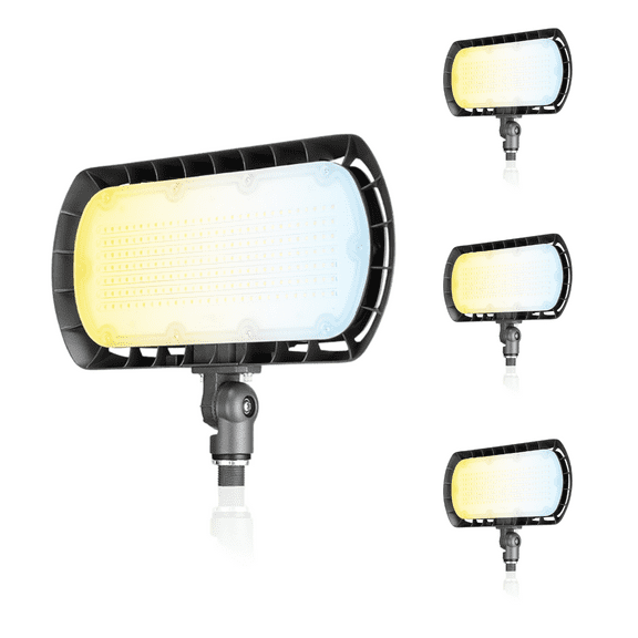 4 Pack 3CCT LED Flood Light with Knuckle, 0-10V Dimmable, 5000K/4000K/3000K Selectable, 10800LM/8400LM/6000LM, 120-277V, IP65
