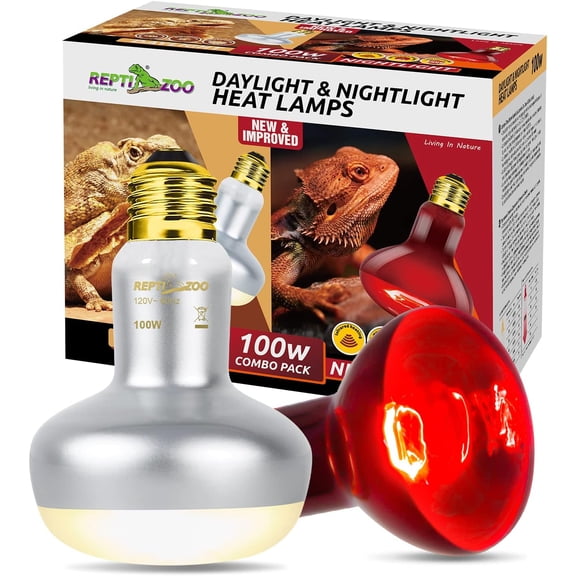 2 Pack 100W Reptile Heat Lamp Bulbs,Upgraded Reptile Day and Night Basking Spot Bulb Combo Amphibian Infrared Heat Lamp Bulb/UVA Basking Spot Daylight Heating Light Bulb