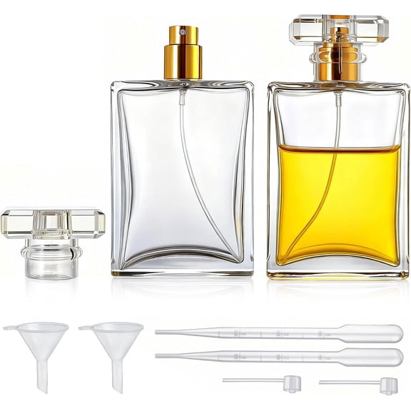 2 Pack 100ml Glass Perfume Bottles, Clear Refillable Atomizer | Clear Glass Design, Sprayer With Transparent Cap, Fine Mist , Refillable Bottle For Perfume And DIY Use