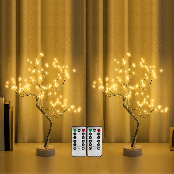 2 Pack 108 LED Warm White Fairy Spirit Tree Lamp with Remote Control, 8 Modes, USB or Battery Powered, 20 Inch Tabletop Bonsai Light