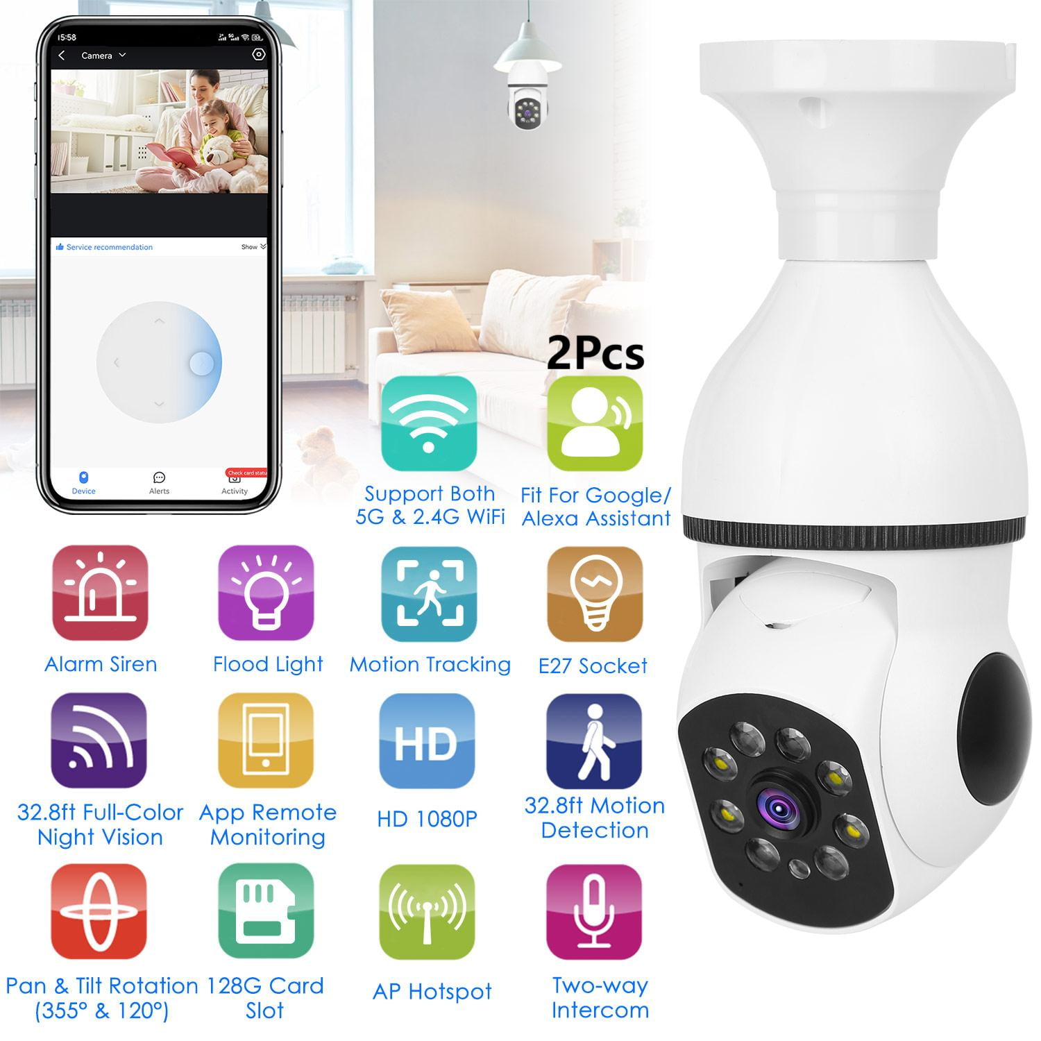 2 Pack 1080P 360° Fully Monitoring Motion Detection Security Camera 2-Way Audio Siren Full Color Night Vision App Control 2.4G/5G WiFi Perfect for Indoor Outdoor Surveillance