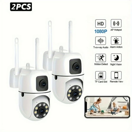 2-Pack 1080P HD Wireless Outdoor Security Cameras - Dual Lens WiFi IP Cam with 360 Pan-Tilt, Night Vision, Motion Detection, 2-Way Audio - USB Powered, Works with 2.4G/5G WiFi, App Remote Control