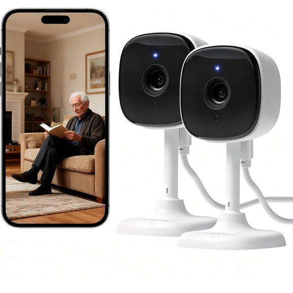 2 Pack 1080P Indoor Wired Cameras, Indoor Cameras for /////, Motion Detection, Night Vision, Siren, 24/7 Recordings, 2.4GHz