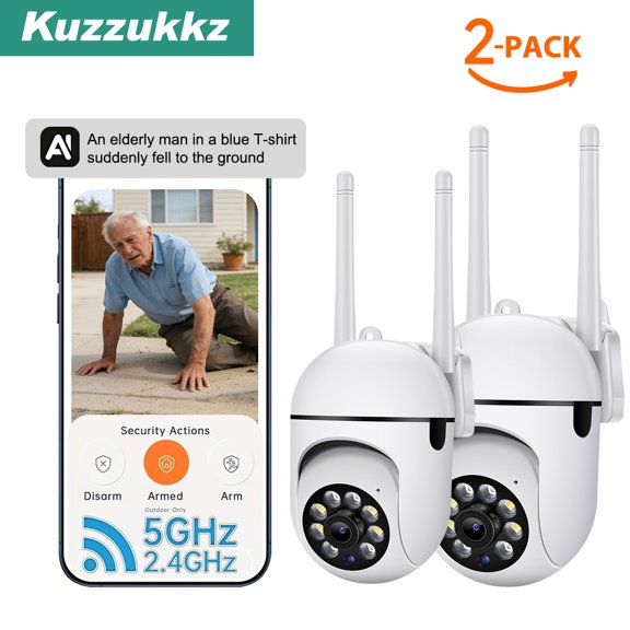 2-Pack 1080P Outdoor WiFi PTZ Security Camera, 2.4G&5GWiFi, Auto Tracking, 2 Way Audio, Spot Night Vision,support SD Card & Cloud Storage, Indoor/Outdoor CCTV Camera for Baby/Elderly