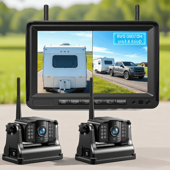 2-Pack 1080P Wireless Backup Camera Kit with 7" DVR Monitor, Magnetic Mount, Night , for RV Truck Trailer