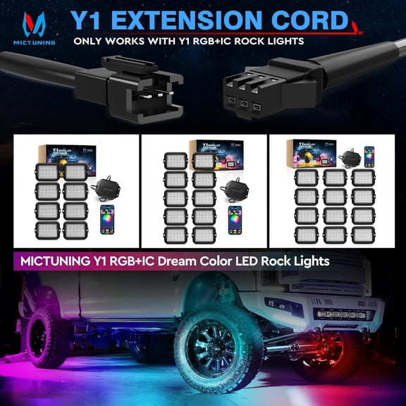 2 Pack 10FT 3 Pin Rock Light Extension Wire Cable Cord - Only for Y1 RGB+IC LED Rock Lights Connection