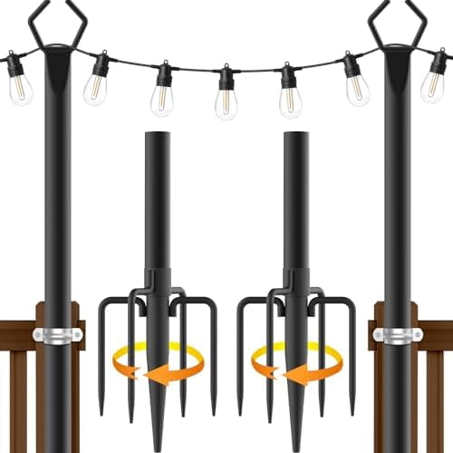 2 Pack 10Ft String Light Poles,Light Poles for Outside String Lights,Outdoor Light Poles with Fork,Metal Pole Stand for Patio,Backyard,Deck