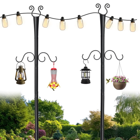 2 Pack 10Ft String Light Poles,Light Poles for Outside String Lights, Heavy Duty Metal String Light Poles for Deck, Outside, Outdoor Lights with Flag Stand