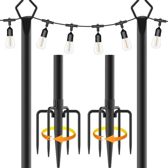 2 Pack 10Ft String Light Poles for Patio, Deck, Backyard and Outdoor, Heavy-Duty Metal Poles with Fork Brackets, Weather-Resistant & Adjustable Height, Easy Installation