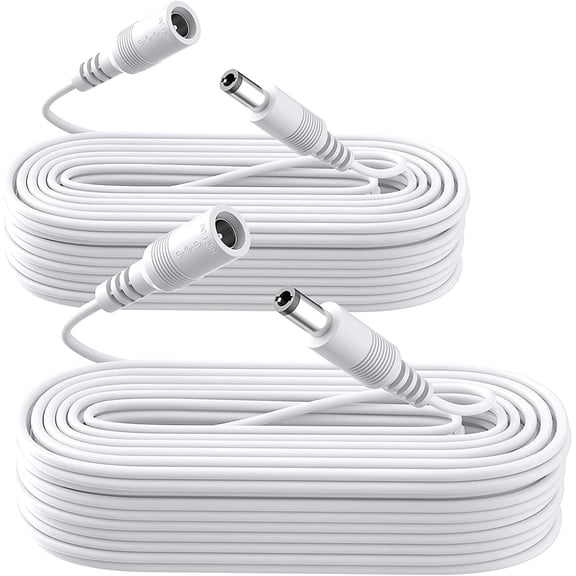 2 Pack 10M 33ft Power Extension Cable, 2PCS DC 12V 2.1mm x 5.5mm Power Adapter Extension Cord, Compatible with 12V DC Power Supply Adapter or Wall Charger for CCTV Security Camera IP Camera(White)
