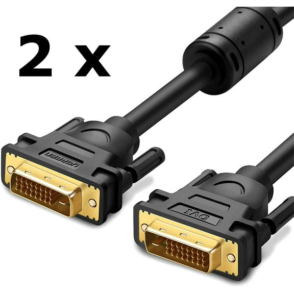 2-Pack 10ft DVI-D Dual Link Video Cables High-Speed Digital Video, Male-to-Male, 1080p HD Support, Gold-Plated Connectors Black