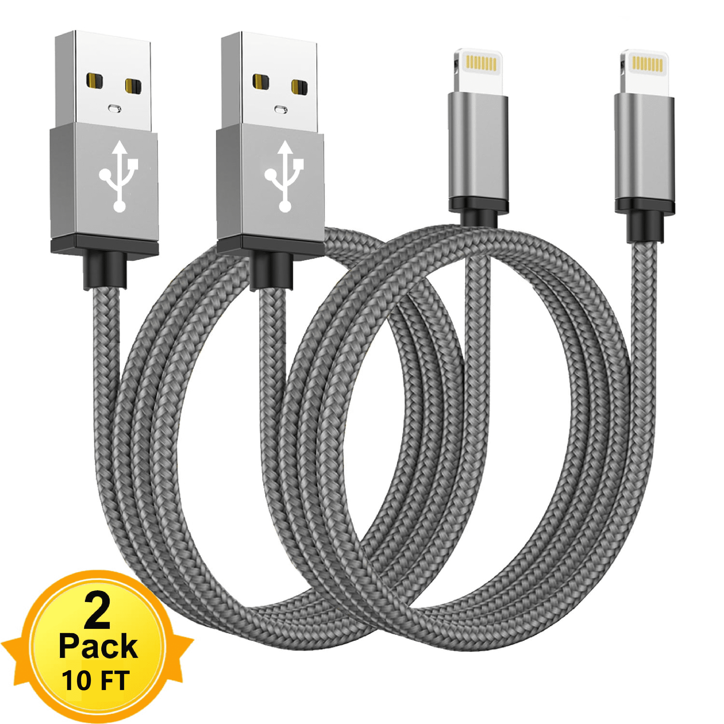 XUDUO 2 Pack 10ft iPhone USB Charging Cable, Apple Compatible, Durable