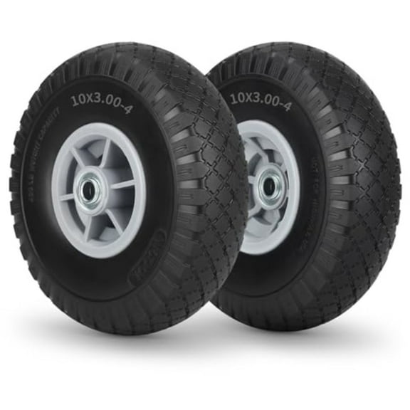 2-Pack 10x3" Flat-Free Tire & Wheel Assemblies - 220LB Capacity Puncture-Proof Solid Tires for Hand Trucks, Warehouse Carts & Industrial Use