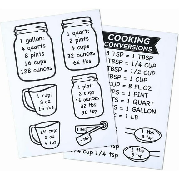 2 Pack 11.4 x 8.4 Inch Measuring Cup Decals Kitchen Cabinet Stickers Decal Black Words PVC Metric Measurement Conversion Cup Ounce Chart Sticker Sheets for DIY Making