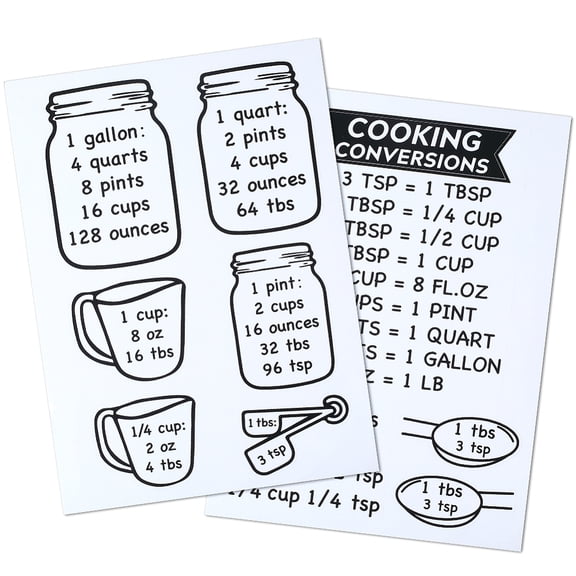 2 Pack 11.4 x 8.4 Inch Measuring Cup Decals Kitchen Cabinet Stickers Decal Black Words PVC Metric Measurement Conversion Cup Ounce