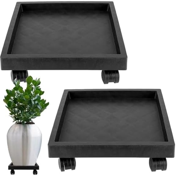 2 Pack 11.8 Inch Square Plant Caddy with Wheels, Heavy Duty Rolling Plant Stand, Wheeled Planter Saucer Tray, Square Pot Trolley for Indoor Outdoor