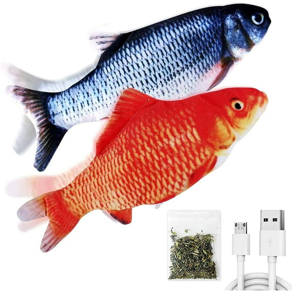 2 Pack 11" Floppy Fish Cat Toys with SilverVine and Catnip for Indoor Cats for Small Dogs Interactive Automatic Flopping Fish Cat Kicker Toys for Cats Puppy Small Dogs (Redblackcarp)