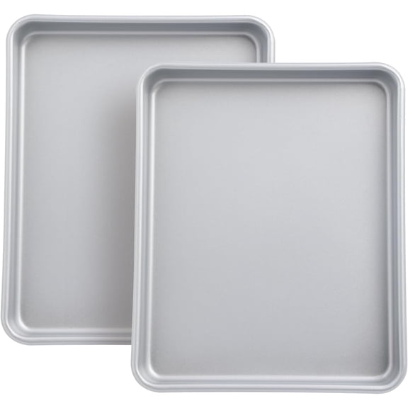 2-Pack 11-Inch Nonstick Baking Trays for Toaster Oven, Thickened Heavy Duty Cookie Sheet Pans, Dishwasher Safe Small Oven Replacement Pans, Silver