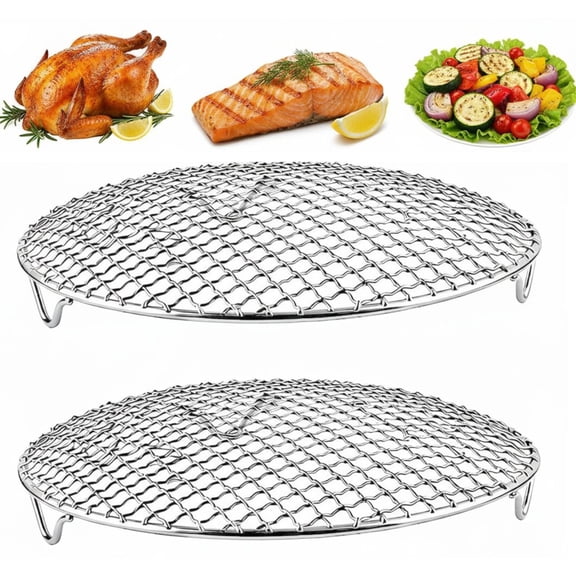 2 Pack 11 Inch Round Stainless Steel Cooling Racks, Cross Wire Design with 20mm Legs, Multi-use Wire Racks for Baking, BBQ, Air Fryer and Enamel Pot