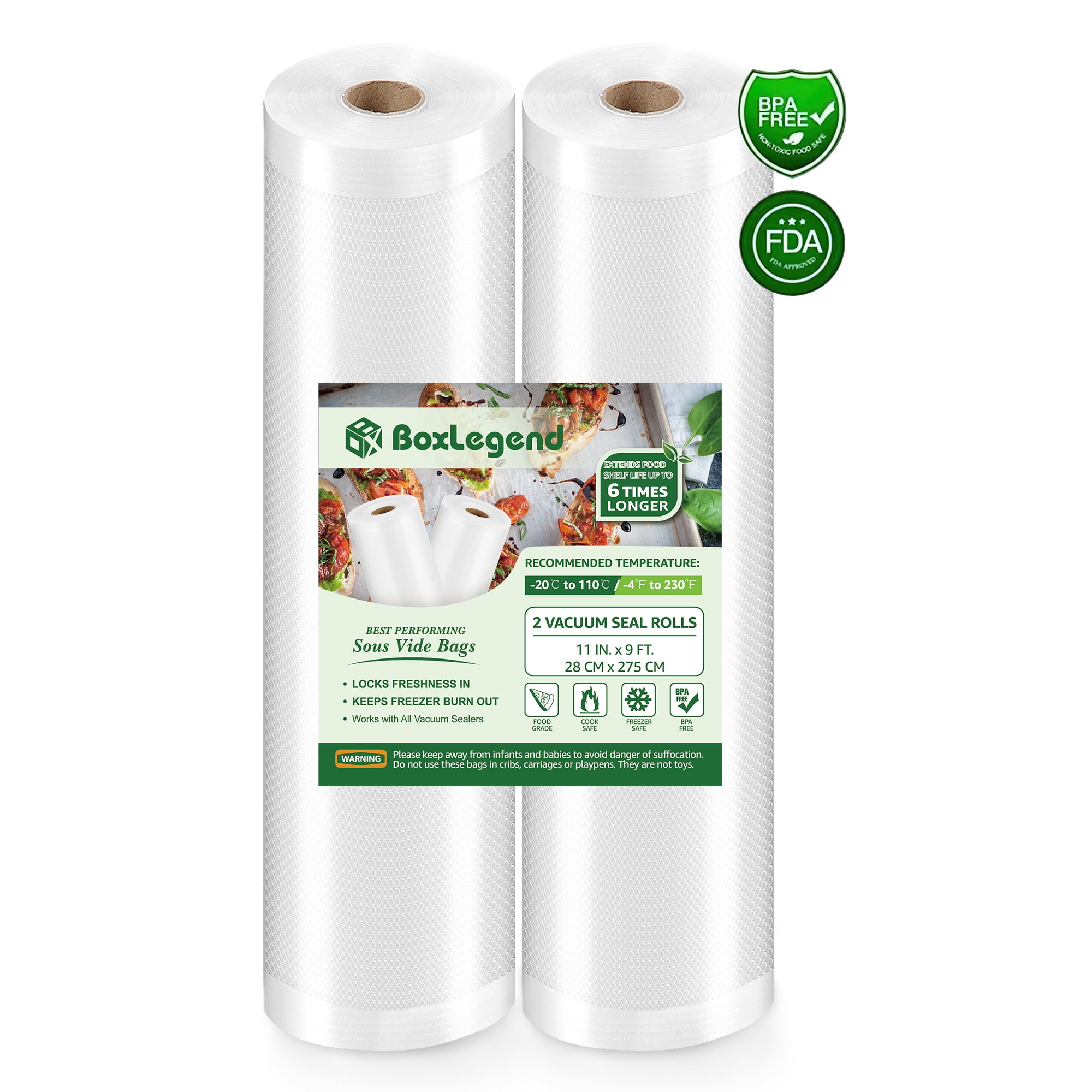 2 Pack 11" x 9' Vacuum Sealer Bags for Food Saver, Freezer Safe Vacuum Seal Bags Rolls Food