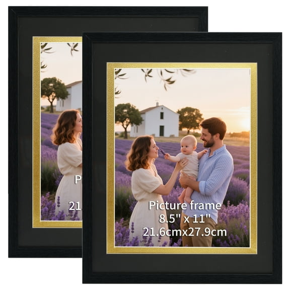 2 Pack 11x14 Picture Frame without Mat, 8.5x11 Picture Frame without Mat for Bedroom or Living Room Decor Black