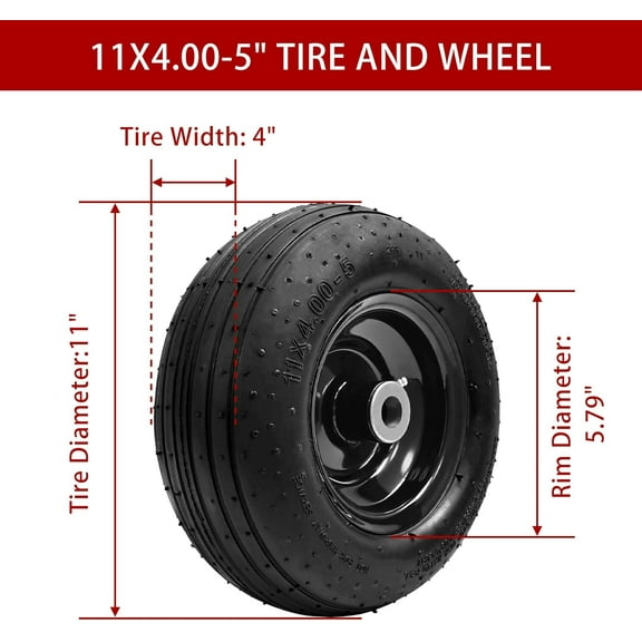 2-Pack 11x4.00-5 Lawn Mower Tires, Universal Turf Tires with 3/4" Bushing for Lawn Tractors and Riding Mowers
