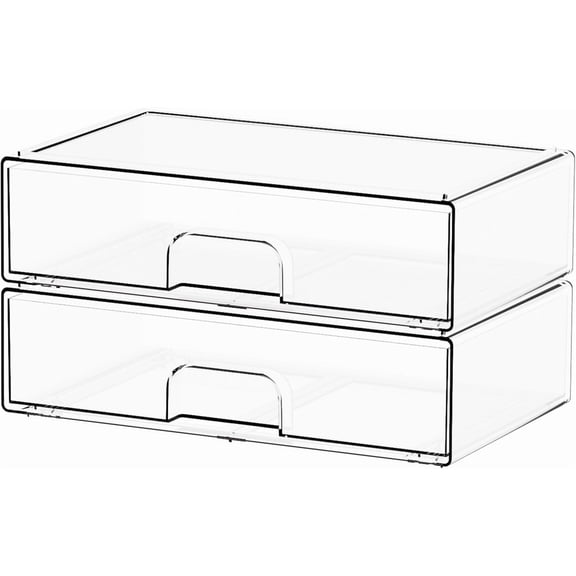 2 Pack 12.1" Clear Stackable Acrylic Drawer Organizer for Makeup, Hair Accessories, Bathroom & Desktop Storage