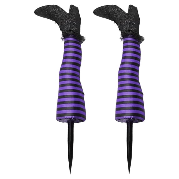 2-Pack 12.8-Inch Halloween Witch Leg Yard Stakes, Funny Upside-Down Witch Decorations with Striped Stockings and Shoes for Front Yard, Lawn, Garden, Porch and Outdoor Decor