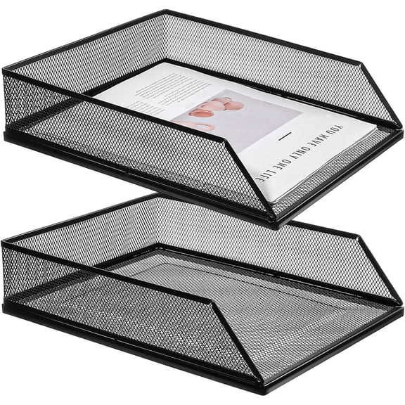 2 Pack 12.8 x 9.84 Inch Black Metal Mesh Letter Tray, Stackable Desk File Organizer Paper Holder Document Storage for Office Home Classroom