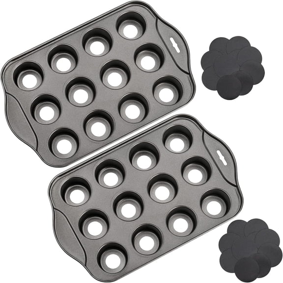 2-pack 12-cavity Mini Cheesecake Pan with Removable Bottoms, Nonstick Tart & Cupcake Bakeware, Easy-Release Pop-Up Discs, Dishwasher Safe, 13x8x1.25 inch