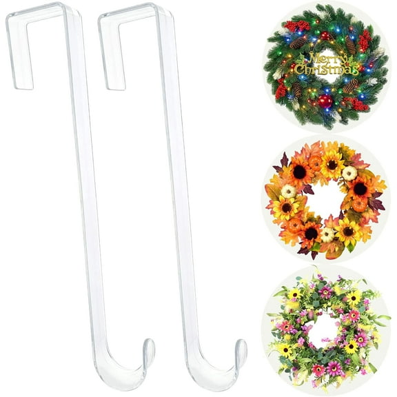2 Pack 12" Clear Wreath-Door-Hanger Non Scratch Over The Door Hooks, Easter Halloween Christmas Decoration