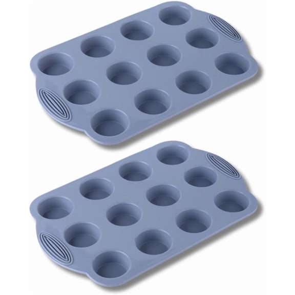 2-Pack 12-Cup Silicone Mini Muffin Pan - BPA Free, Nonstick Bakeware for Mini Cupcakes, Muffins, and More