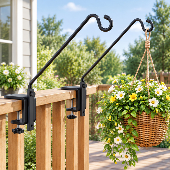 2 Pack 12 Inch Deck Railing Hooks, 25lb Capacity, Heavy-Duty Outdoor Hangers for Bird Feeders,, and Dcor