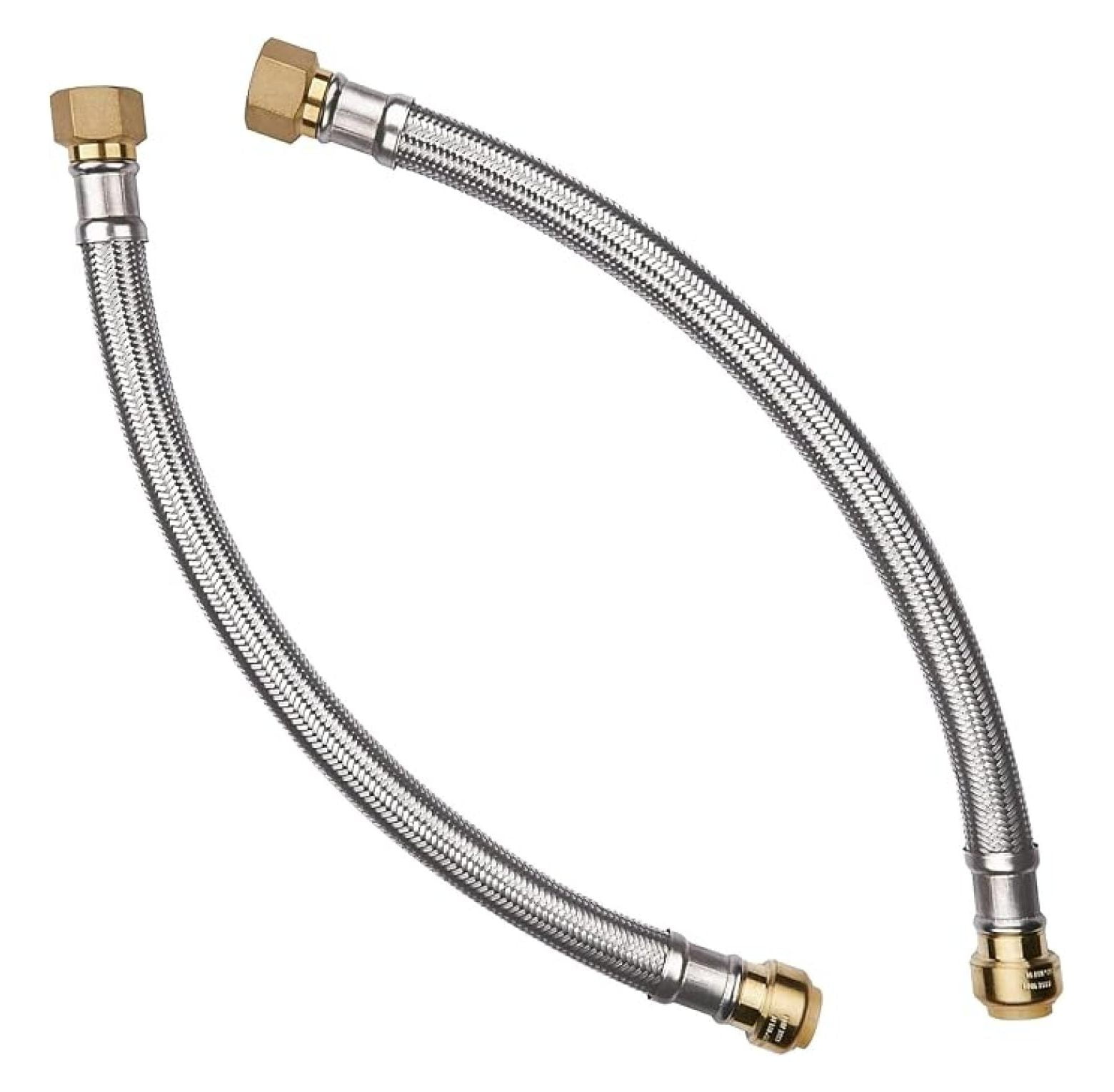 2-Pack 12 Inch Flexible Water Heater Connector,1/2 Inch Push-fit x3/4 Inch FIP, Stainless Steel Braided Hose(HOSE030-2Pack)