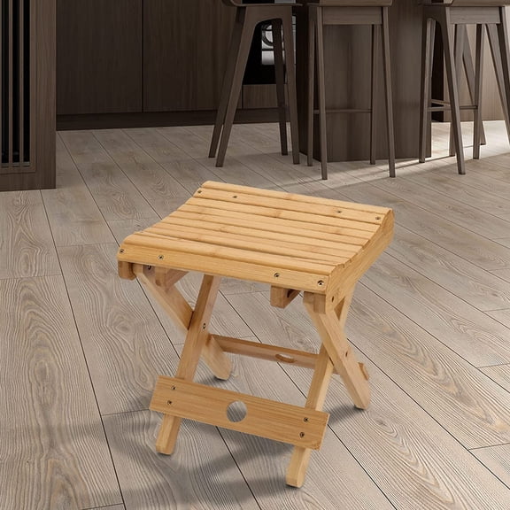 2 Pack 12 Inch Natural Bamboo Folding Bench Seat Stool for Bathroom Spa Sauna Shower
